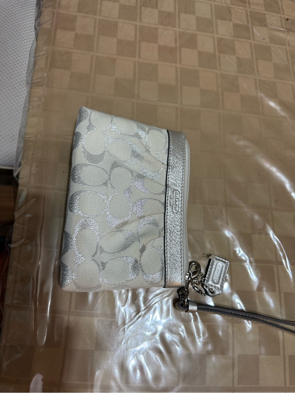 coach silver pleated wristlet